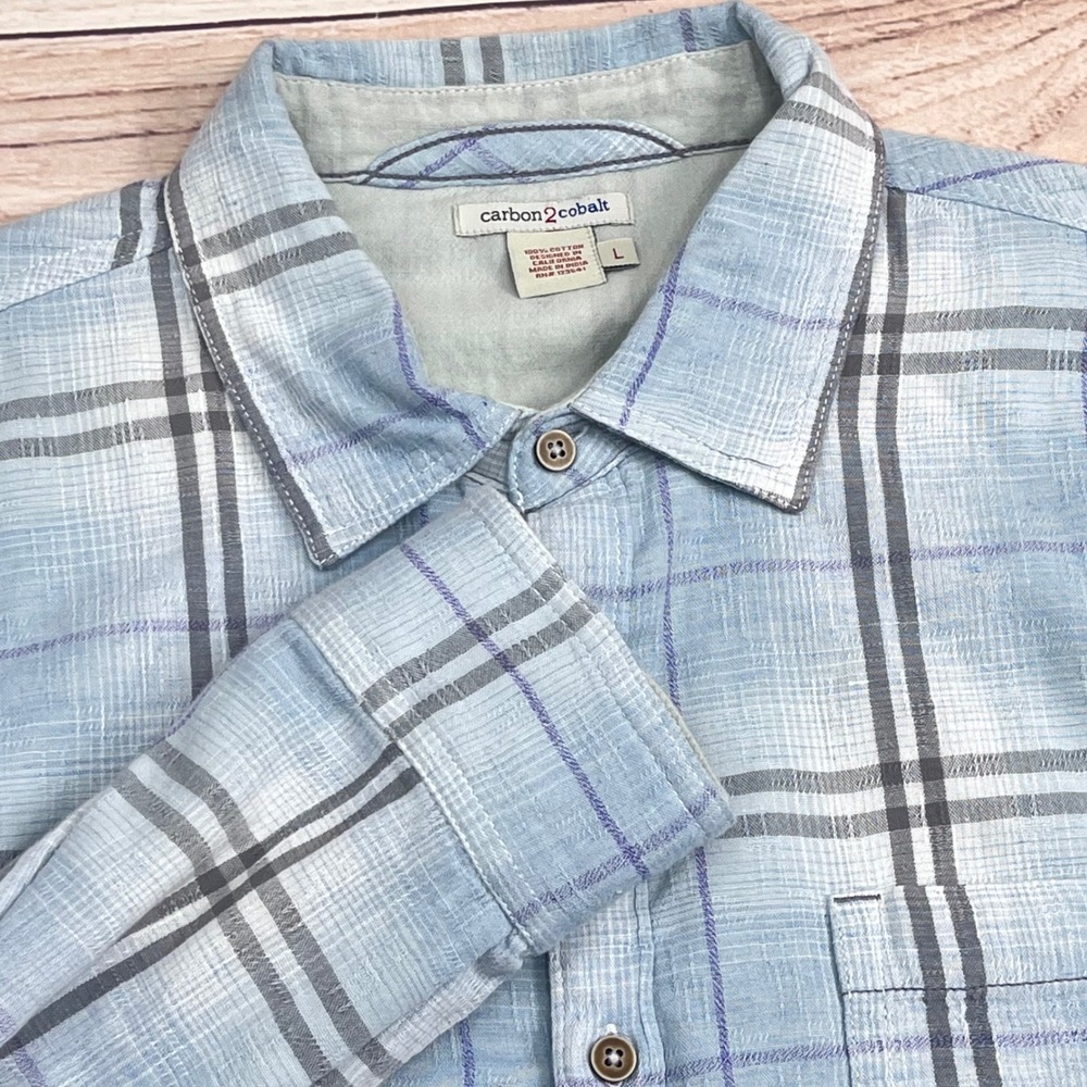 Carbon‎ 2 Cobalt Mens Sz L Plaid Long Sleeve Button Up Shirt Casual Outdoor